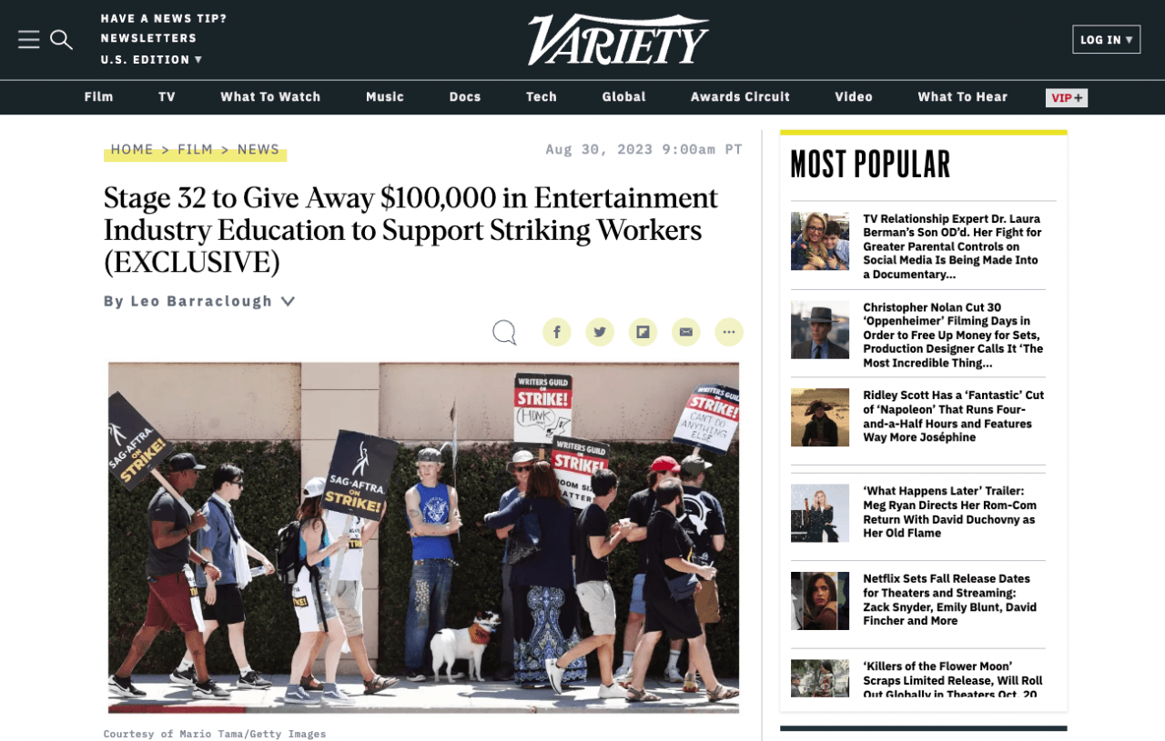 Stage 32s 100000 Education Giveaway Featured In Variety
