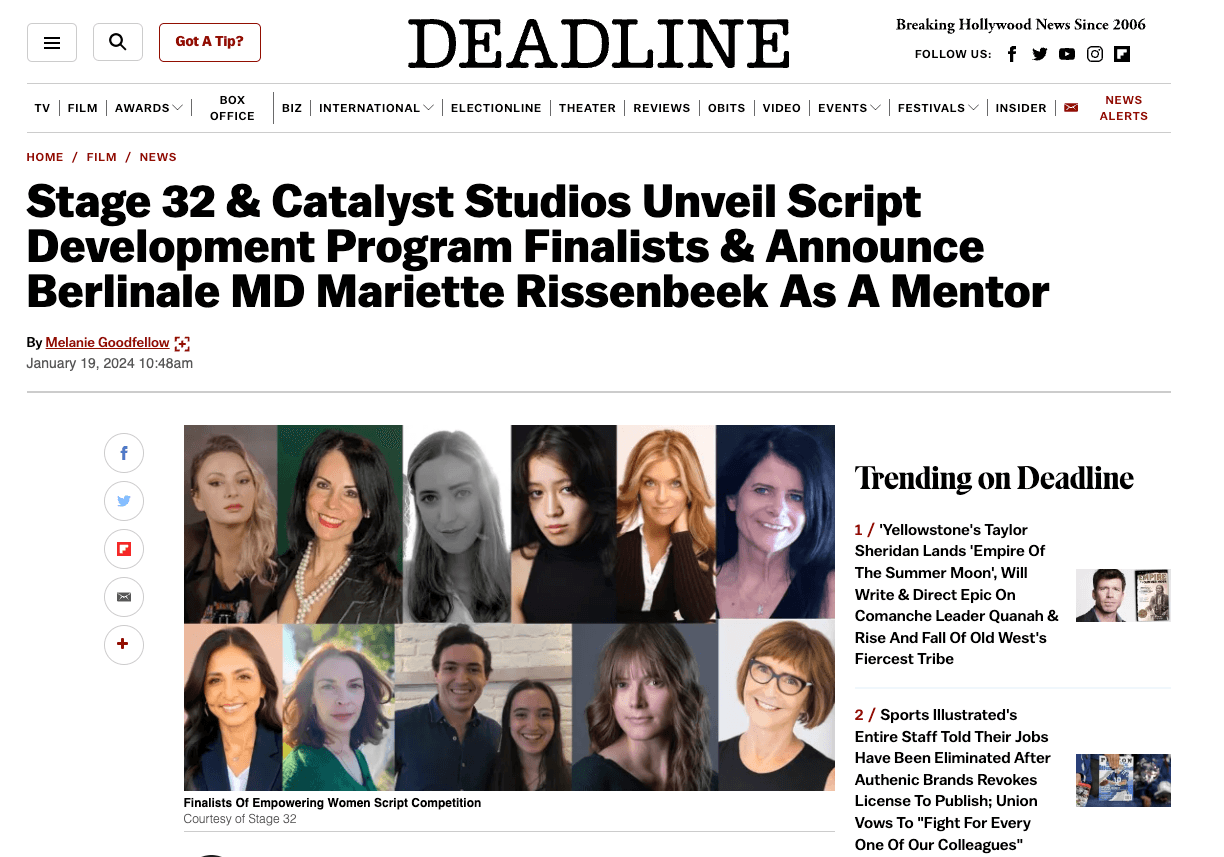 Stage 32  Catalyst Studios Unveil Script Development Program Finalists  Announce Berlinale MD Mariette Rissenbeek As A Mentor