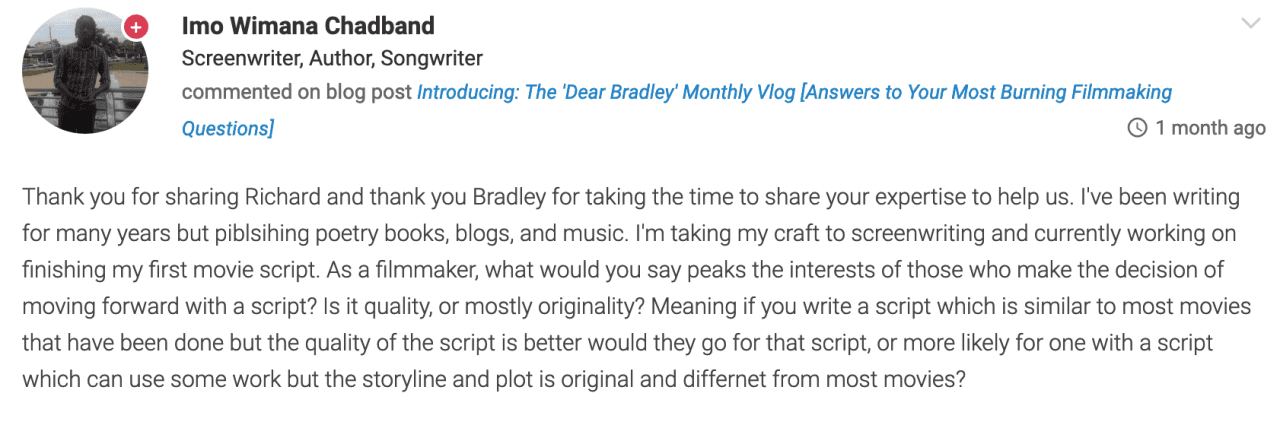 Dear Bradley What Kind of Script Peaks Studio Interest Other Filmmaking Questions