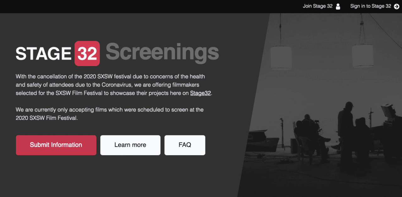 SPECIAL ANNOUNCEMENT Stage 32 to Screen Films Affected by SXSW Cancellation