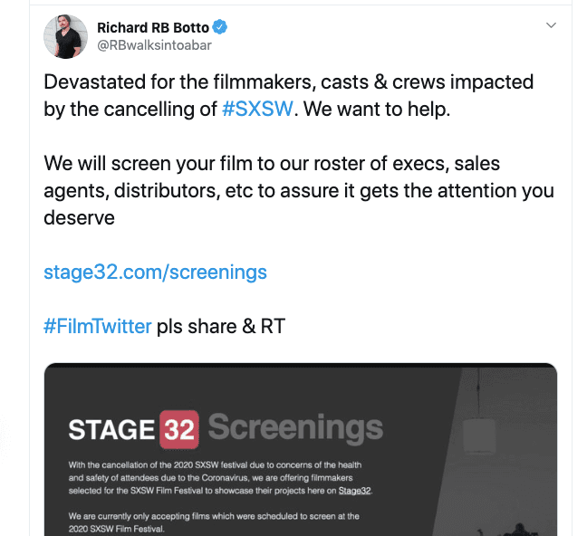IMPORTANT ANNOUNCEMENT Stage 32 to Screen Films Affected by SXSW Cancellation